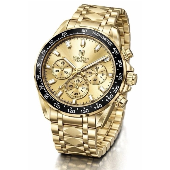 MONTES PRESTIGE Other - BNWT INVICTA MONTRES PRESTIGE GOLD QUARTZ ANALOG MENS WATCH WITH  TACHYMETER